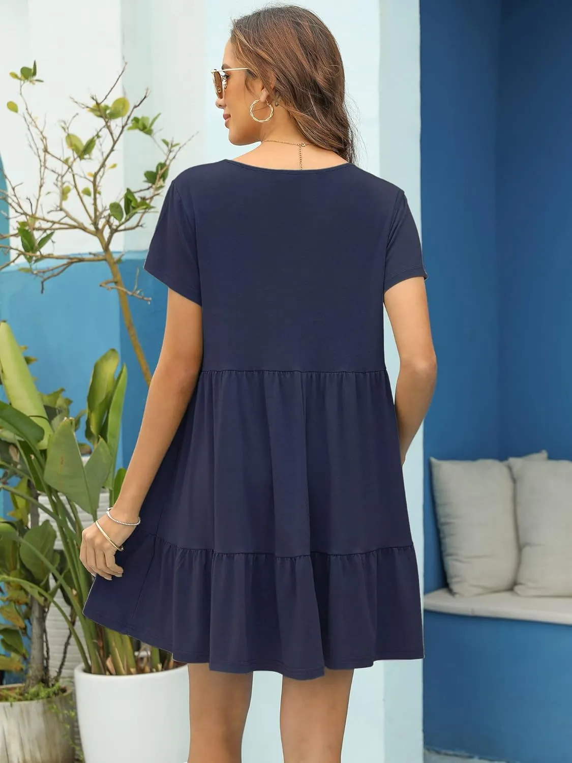 2024 Summer Dress for Women Casual Loose Short T Shirt Dress Cute Flowy Swing Babydoll Dress