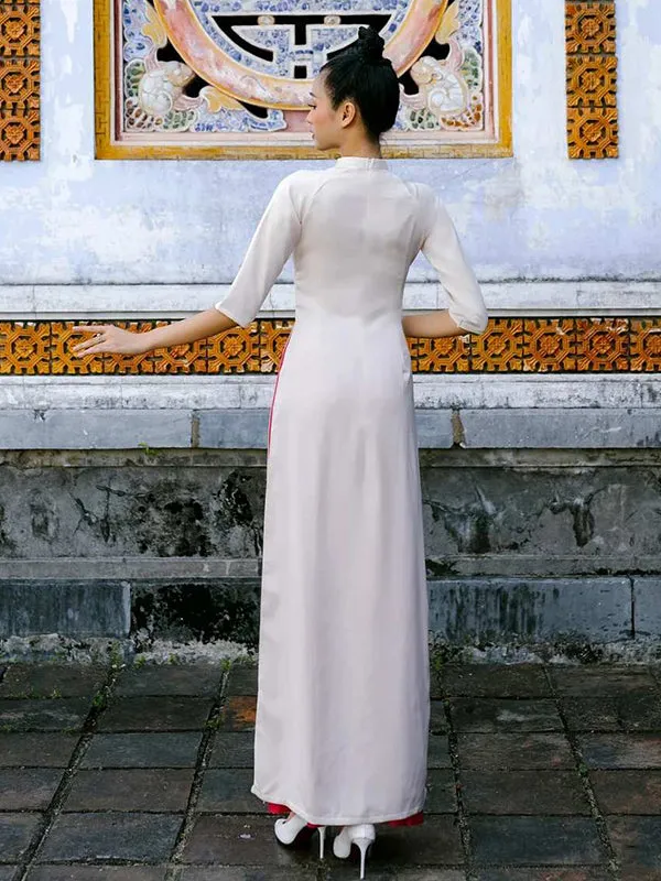 Ao Dai Vietnam Ao Dai Dress Cream Silk Includes One Ao Dai Top And Pants