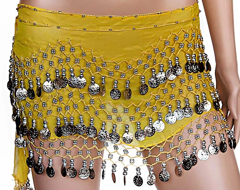 Belly Dance Hip Scarf Wrap Belt Tribal Sash Skirt w/ Coins