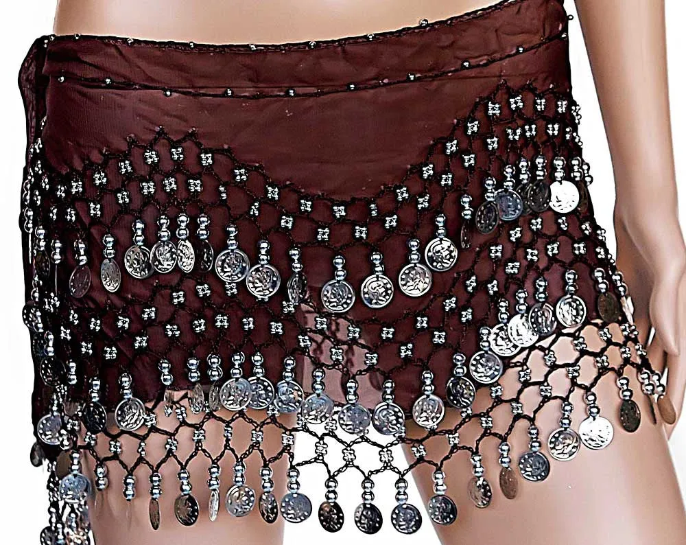 Belly Dance Hip Scarf Wrap Belt Tribal Sash Skirt w/ Coins
