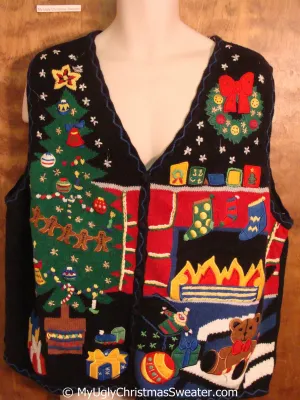 Best 80s Colorful Busy Christmas Sweater Vest