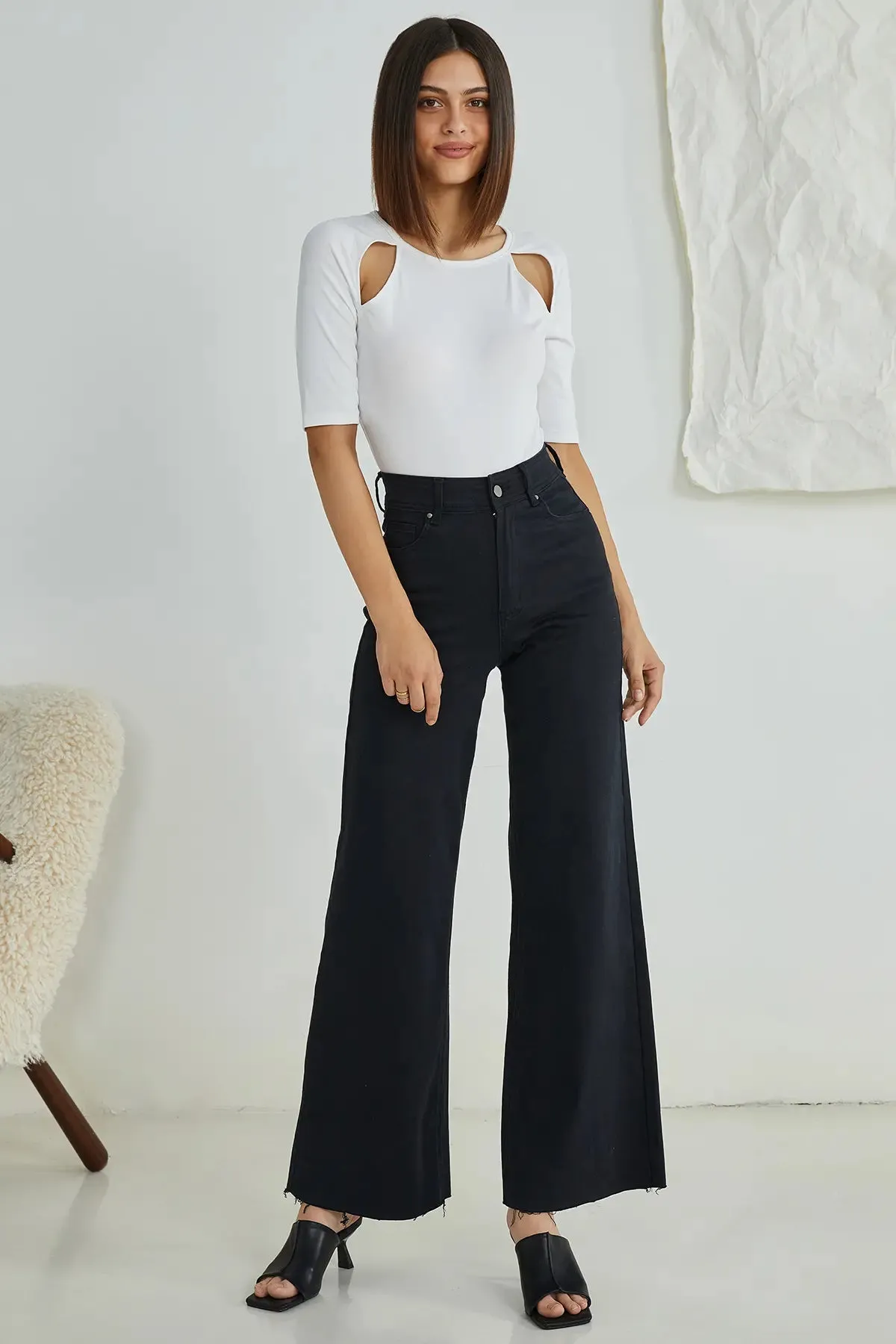 Cut Out Half Sleeve Rib Bodysuit