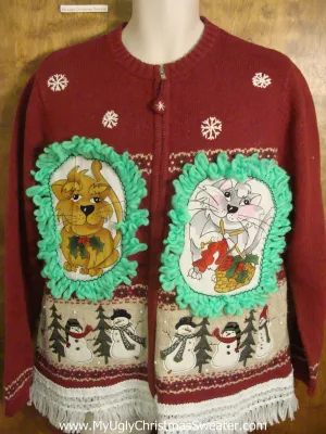 Dancing Snowmen Cat Christmas Sweater