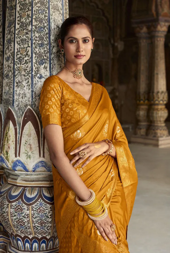 Dazzling Mustard Yellow Soft Silk Sarees For Women