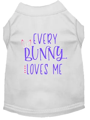 Every Bunny Loves Me Screen Print Dog Shirt White Sm (10)
