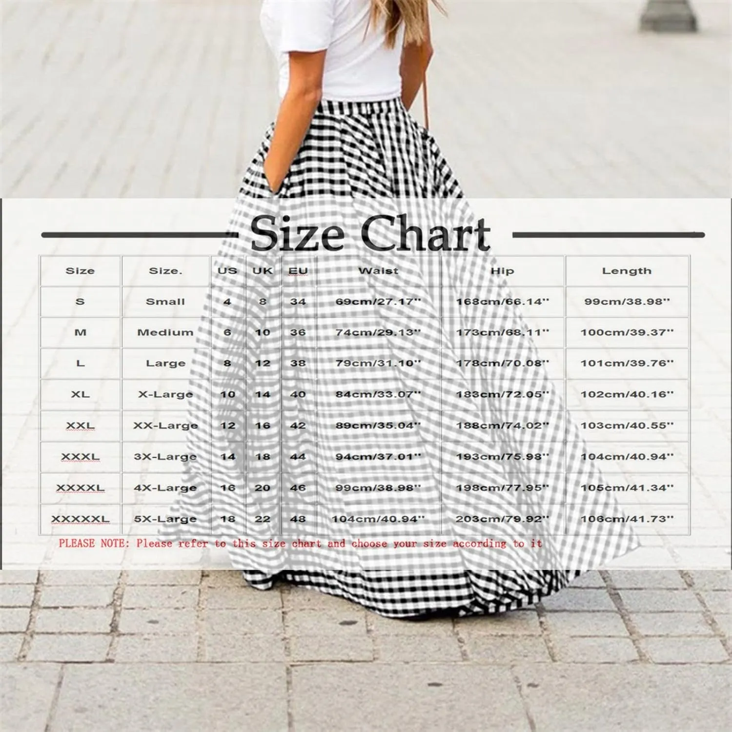 HGps8w Women's Plus Size Plaid Maxi Skirt with Pockets Casual Elegant High Waist Flared Flowy Long Skirt for 2025 Fall