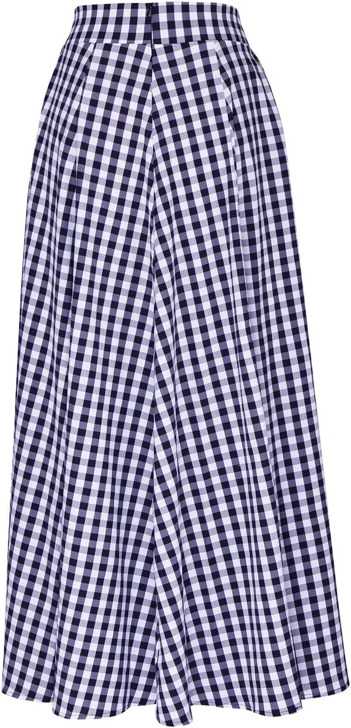 HGps8w Women's Plus Size Plaid Maxi Skirt with Pockets Casual Elegant High Waist Flared Flowy Long Skirt for 2025 Fall