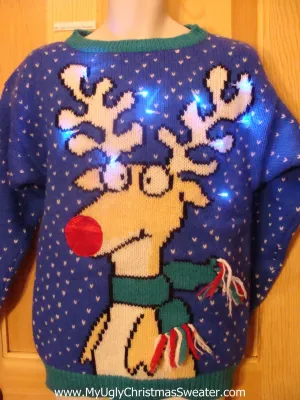 Holy Grail of Ugly Light Up Sweater 80s Gem with Reindeer