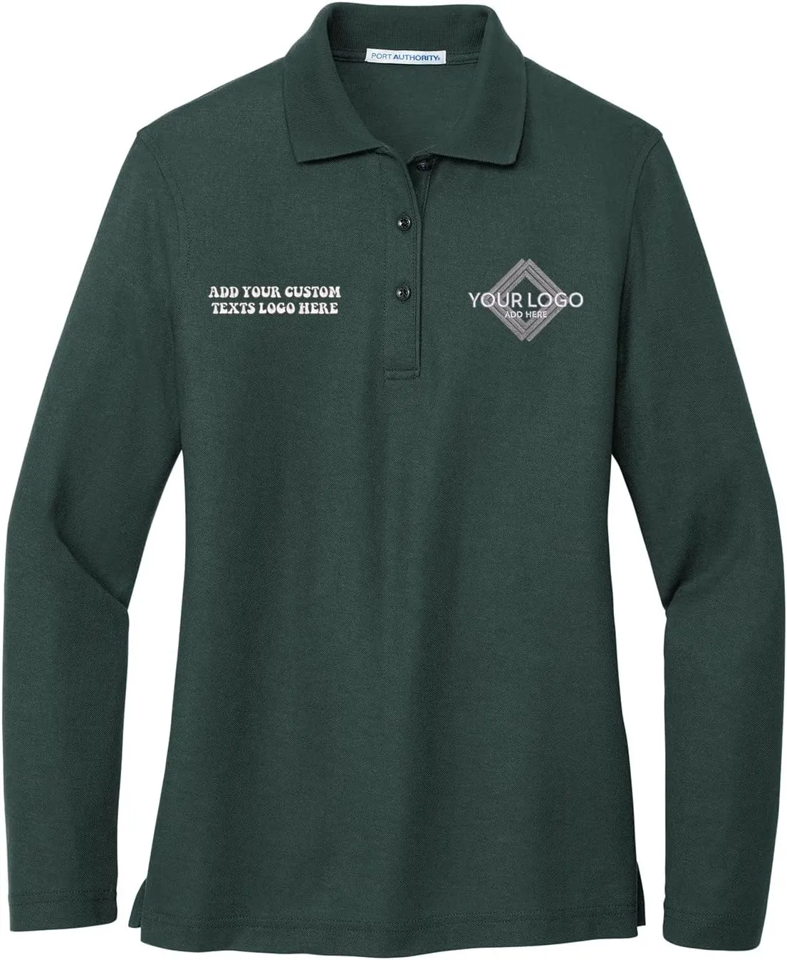 INK STITCH Women L500ls Custom Add Your Logo Texts Embroidery Silk Touch Long Sleeve Polo Shirts