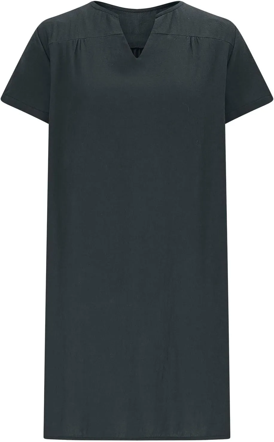JOAU Womens Cotton Linen Shirt Dress Summer Casual Short Sleeve Notched V Neck Beach Cover Up Knee Length Vacation Dresses