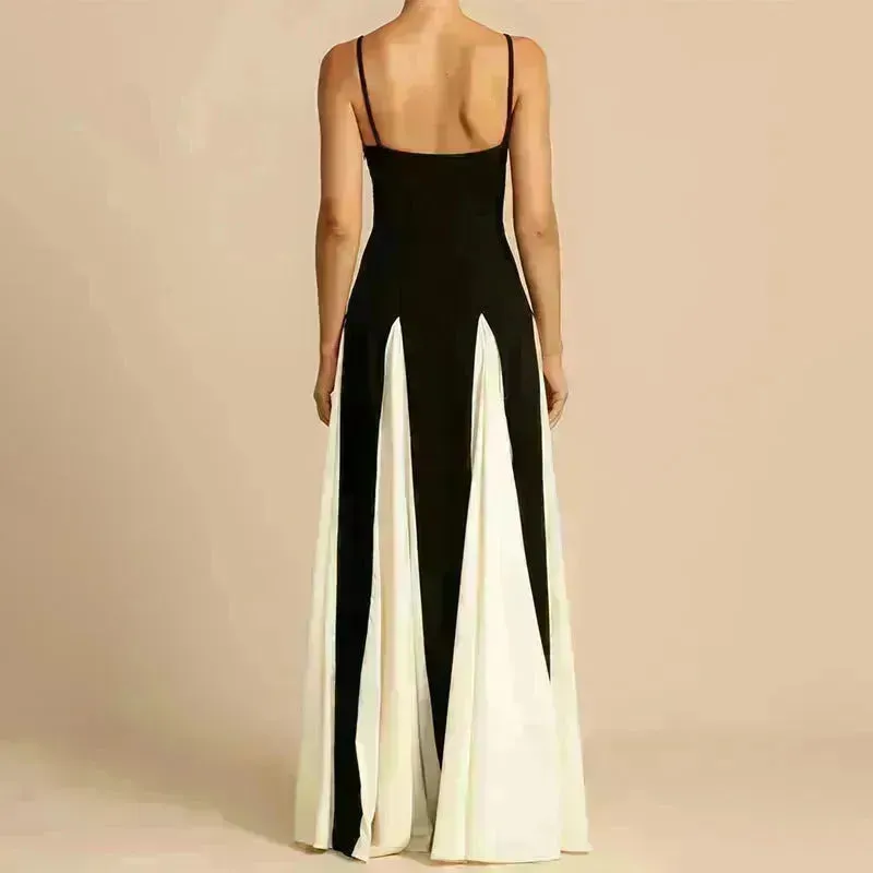 Luxury Women Sleeveless Color Contrast Sling Dress for Wedding Cocktail Evening Party events