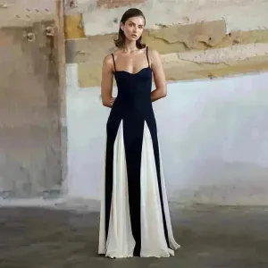 Luxury Women Sleeveless Color Contrast Sling Dress for Wedding Cocktail Evening Party events