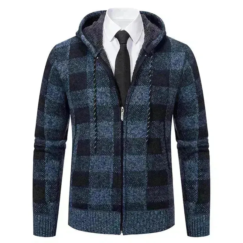 Men's Plaid Thickened Sweater Coat