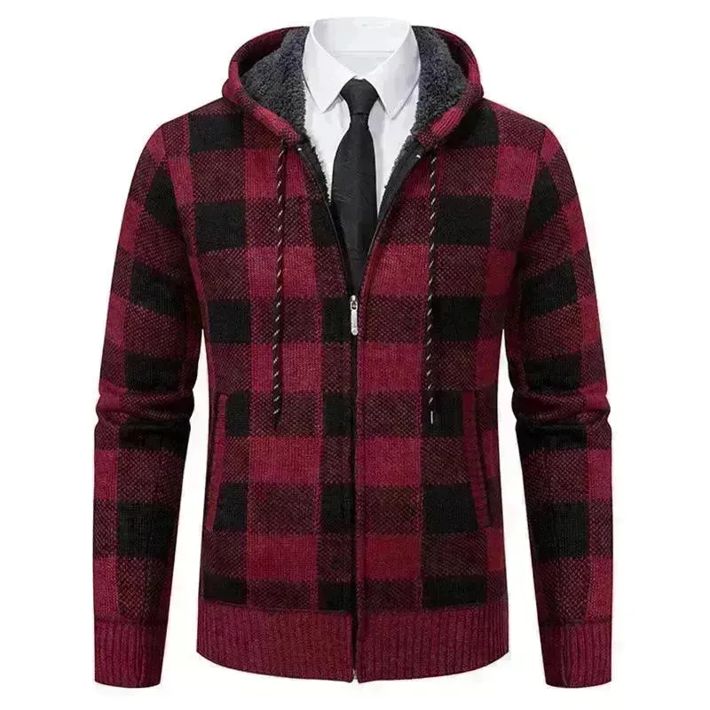 Men's Plaid Thickened Sweater Coat