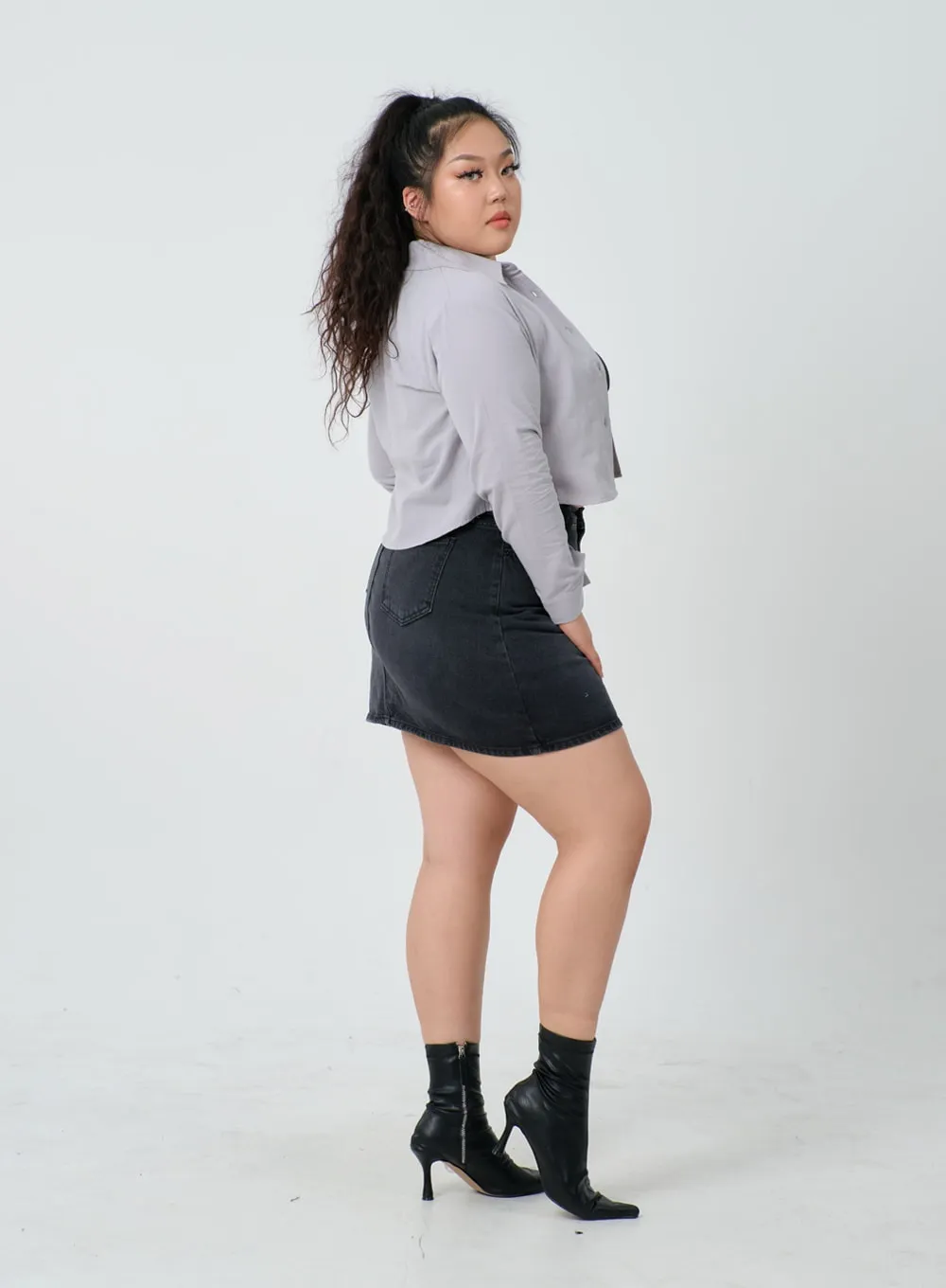 Plus High Waist Denim Skirt ID27