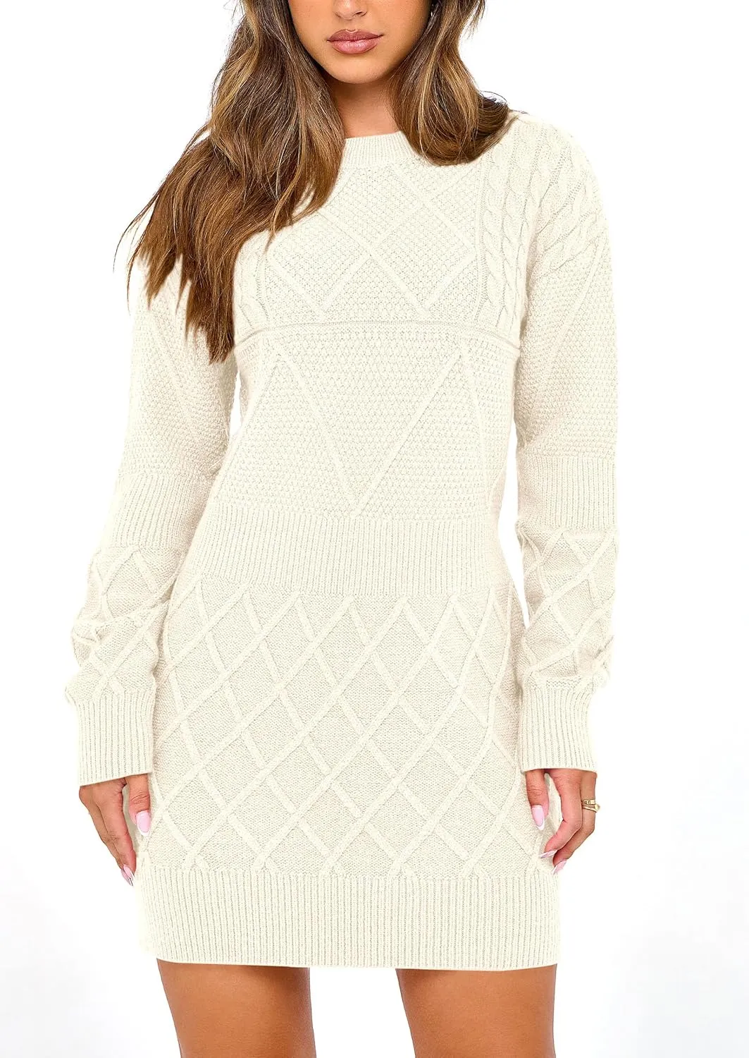 PRETTYGARDEN Women's Winter Long Sleeve Short Sweater Dress Chunky Ribbed Knit Tunic Pullover Oversized Fall Sweaters