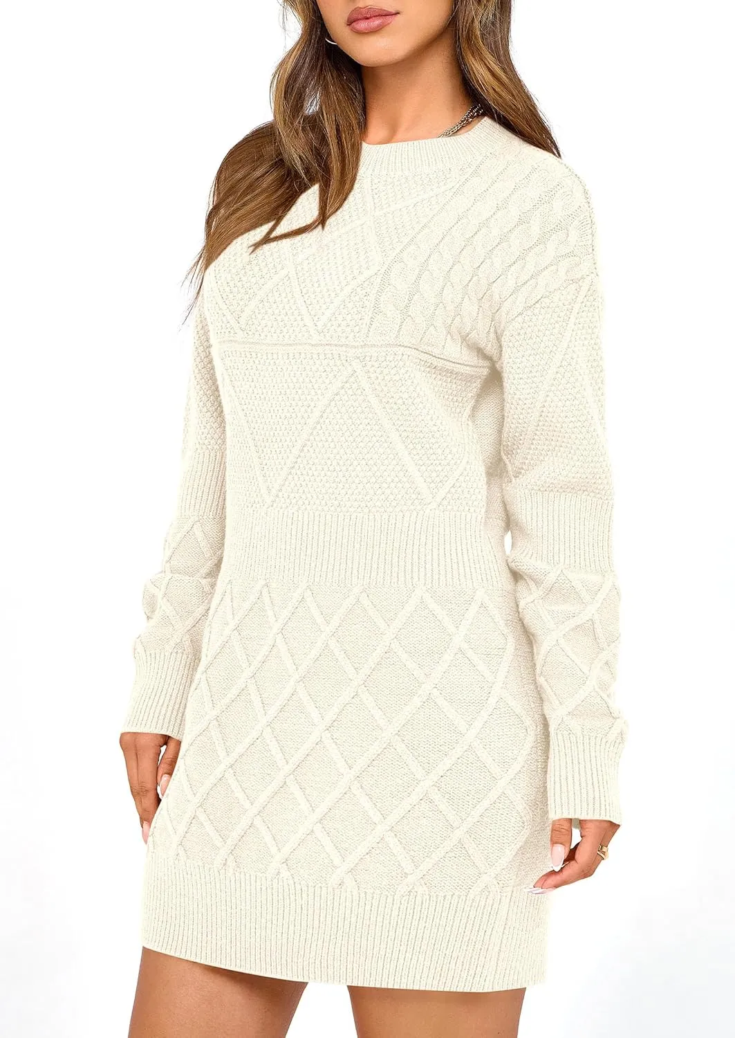 PRETTYGARDEN Women's Winter Long Sleeve Short Sweater Dress Chunky Ribbed Knit Tunic Pullover Oversized Fall Sweaters