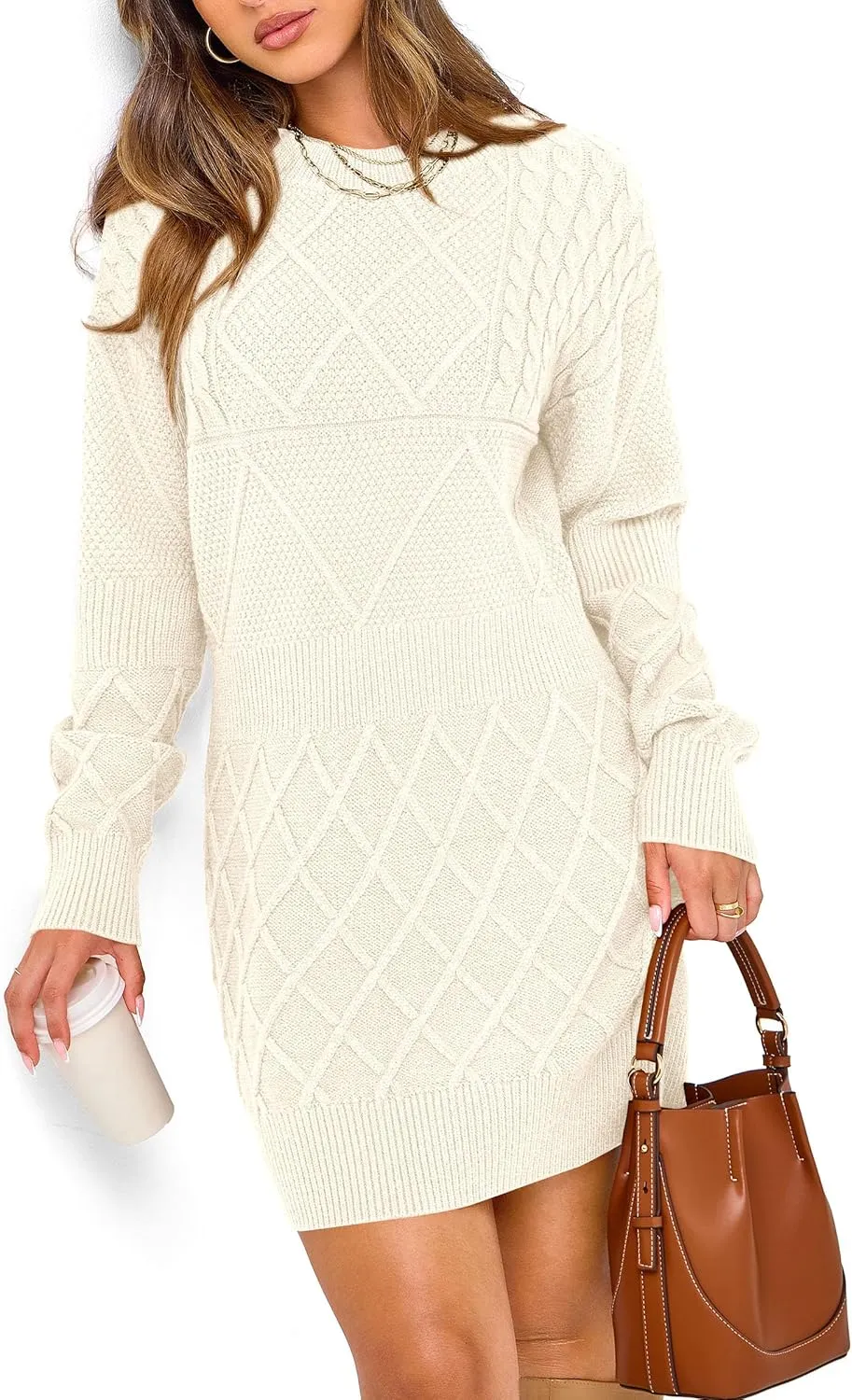 PRETTYGARDEN Women's Winter Long Sleeve Short Sweater Dress Chunky Ribbed Knit Tunic Pullover Oversized Fall Sweaters