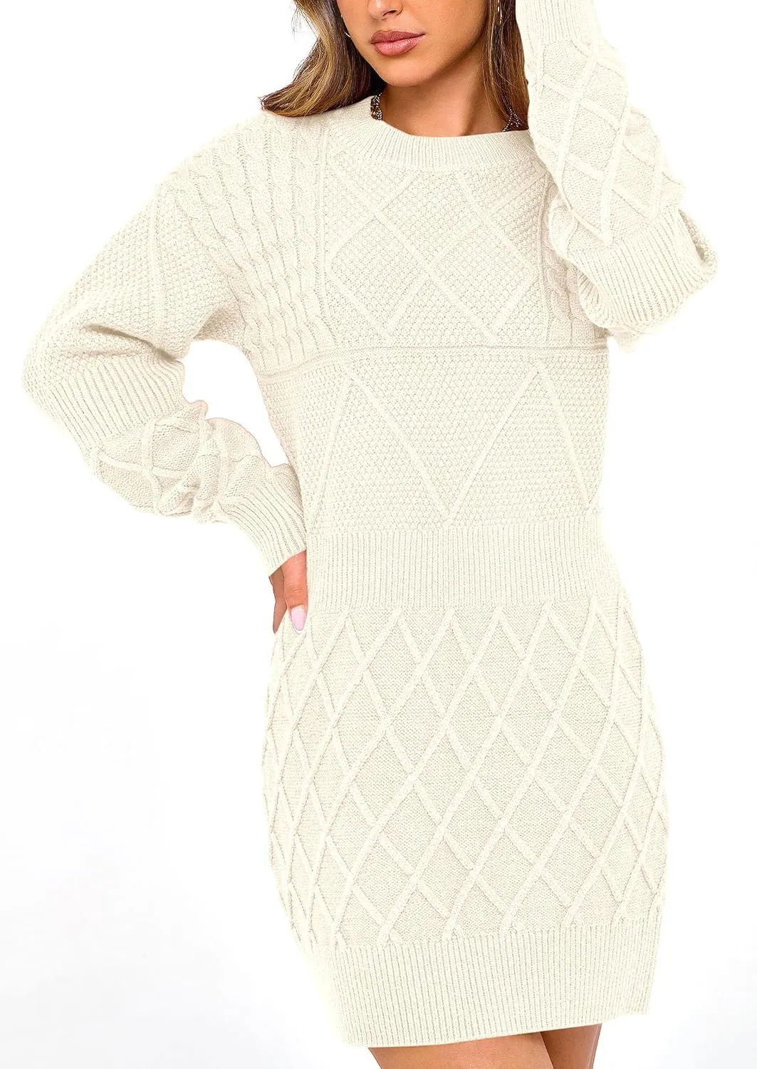 PRETTYGARDEN Women's Winter Long Sleeve Short Sweater Dress Chunky Ribbed Knit Tunic Pullover Oversized Fall Sweaters