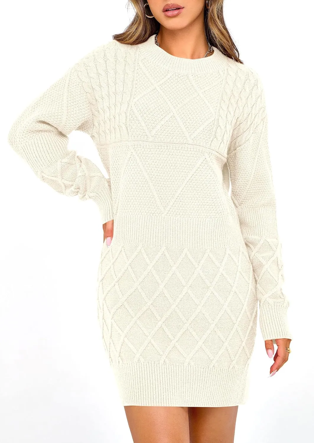 PRETTYGARDEN Women's Winter Long Sleeve Short Sweater Dress Chunky Ribbed Knit Tunic Pullover Oversized Fall Sweaters