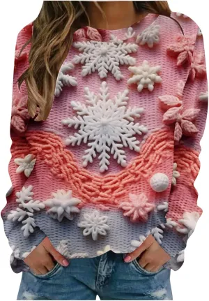 SMIDOW Women Ugly Christmas Sweatshirts 3D Digital Print Novelty Pullover Tops Funny Santa Xmas Tree Graphic Holiday Outfits