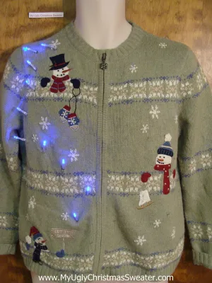 Snowman Trio Light Up Cheesy Christmas Sweater