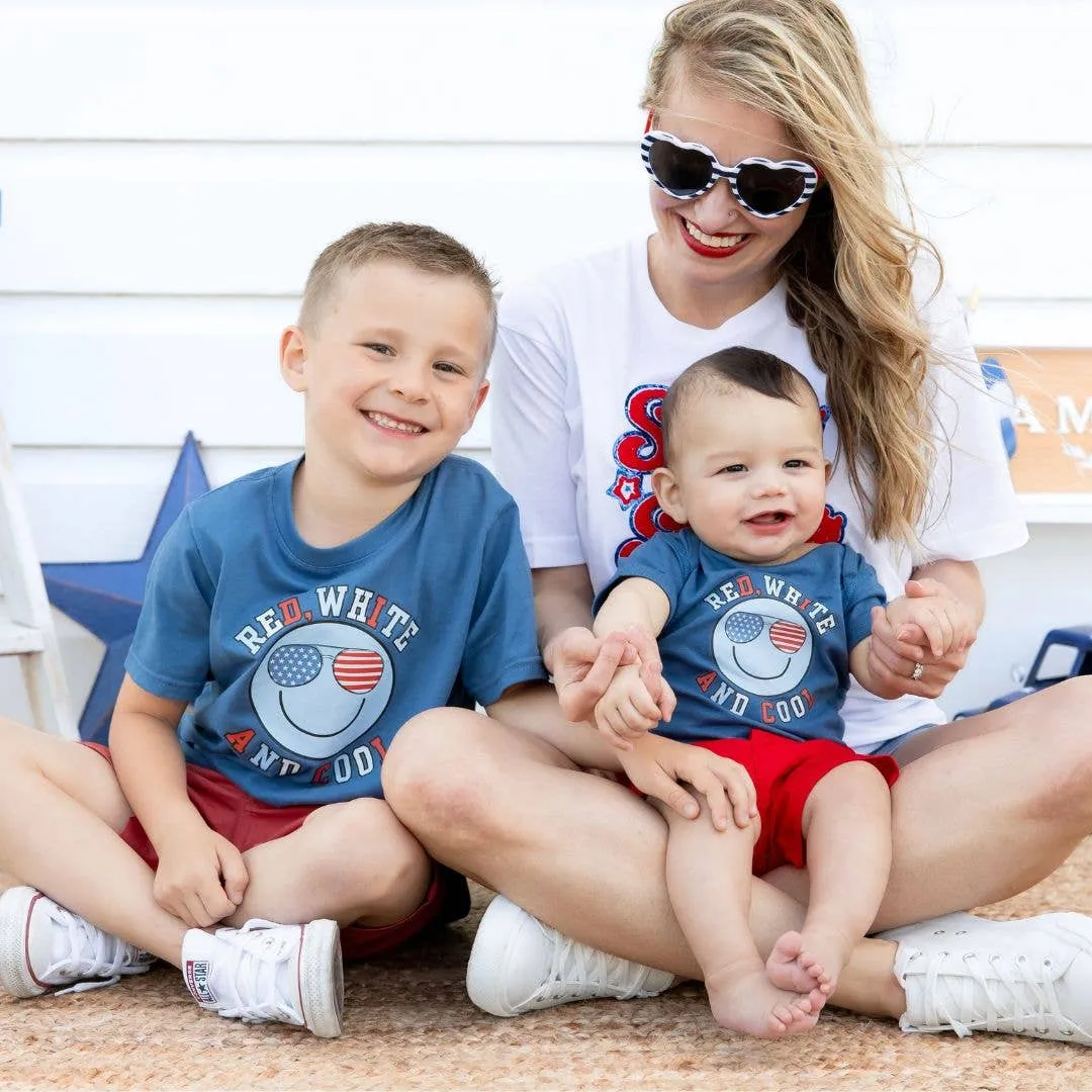 SWE Red, White, and Cool Patriotic Smiley Short Sleeve T-Shirt