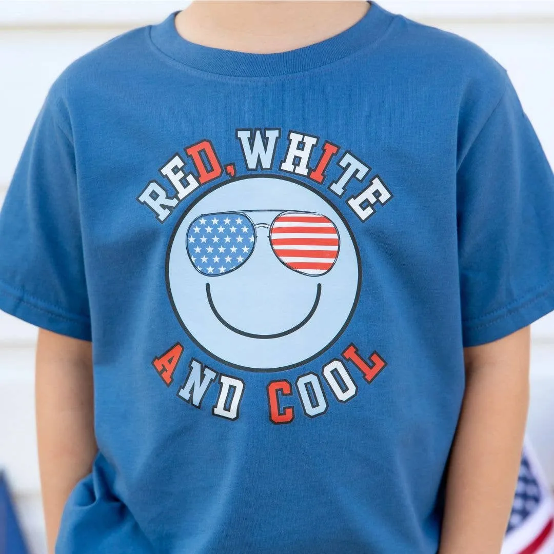 SWE Red, White, and Cool Patriotic Smiley Short Sleeve T-Shirt