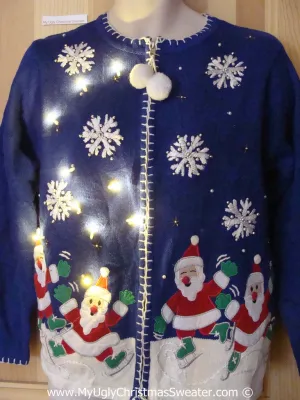 Tacky Ugly Christmas Sweater Skating Santas with Lights  (g104)