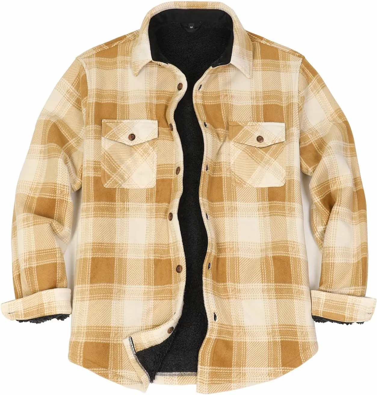 ThCreasa Mens Sherpa Fleece Lined Flannel Shirt Jacket Warm Button Down Plaid Shirt-Jac