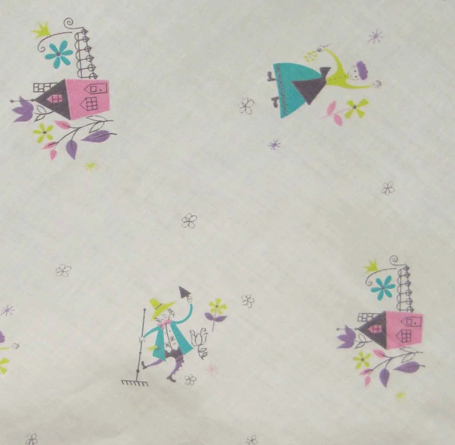 Vintage 50s Dress Novelty Print & Rhinestones Circle Skirt M
