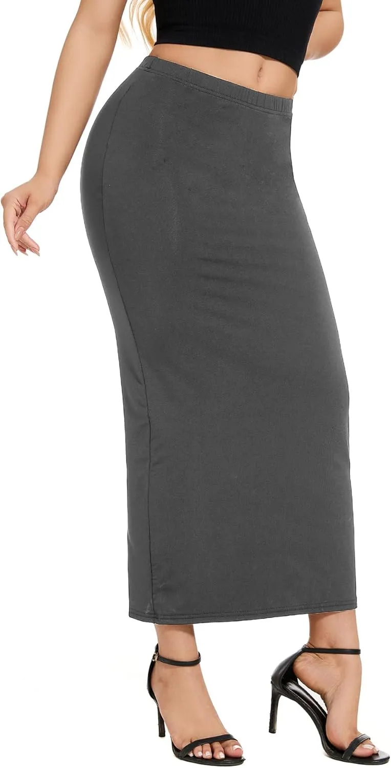 Women's Casual Back Split Maxi Skirts High Waist Leopard Print Bodycon Pencil Long Skirt