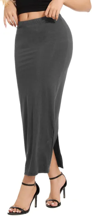 Women's Casual Back Split Maxi Skirts High Waist Leopard Print Bodycon Pencil Long Skirt