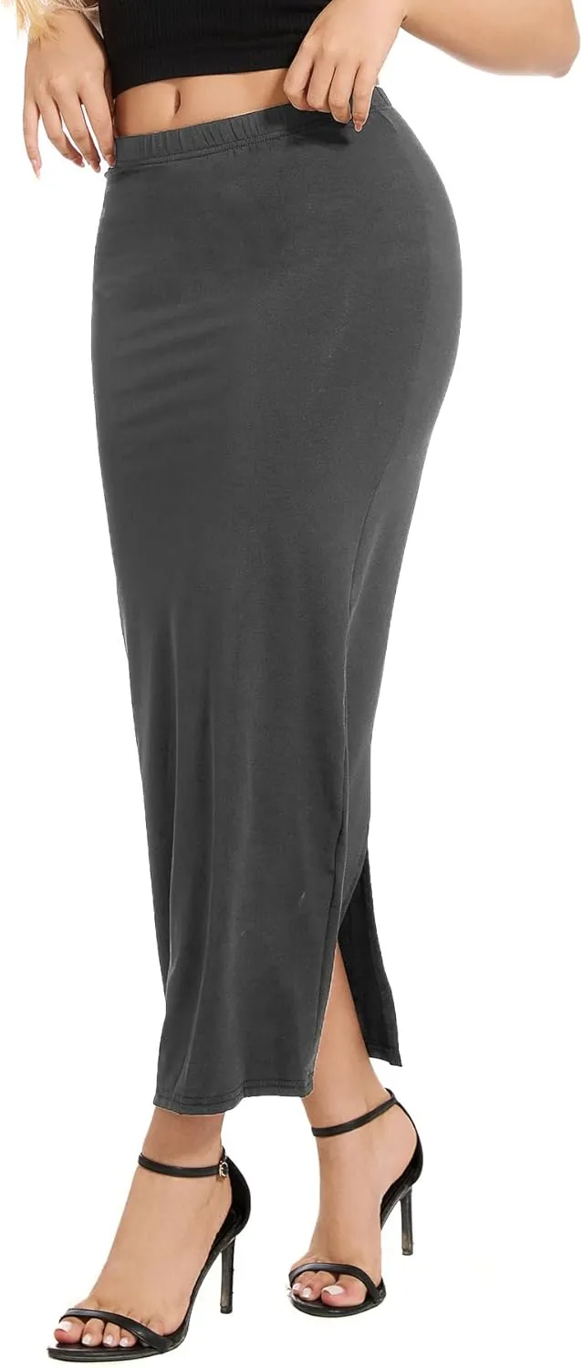 Women's Casual Back Split Maxi Skirts High Waist Leopard Print Bodycon Pencil Long Skirt