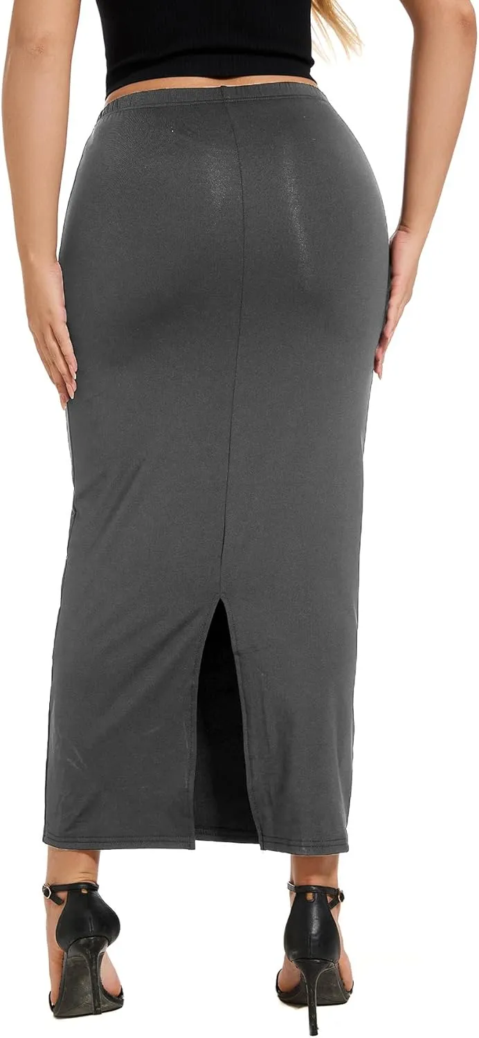 Women's Casual Back Split Maxi Skirts High Waist Leopard Print Bodycon Pencil Long Skirt