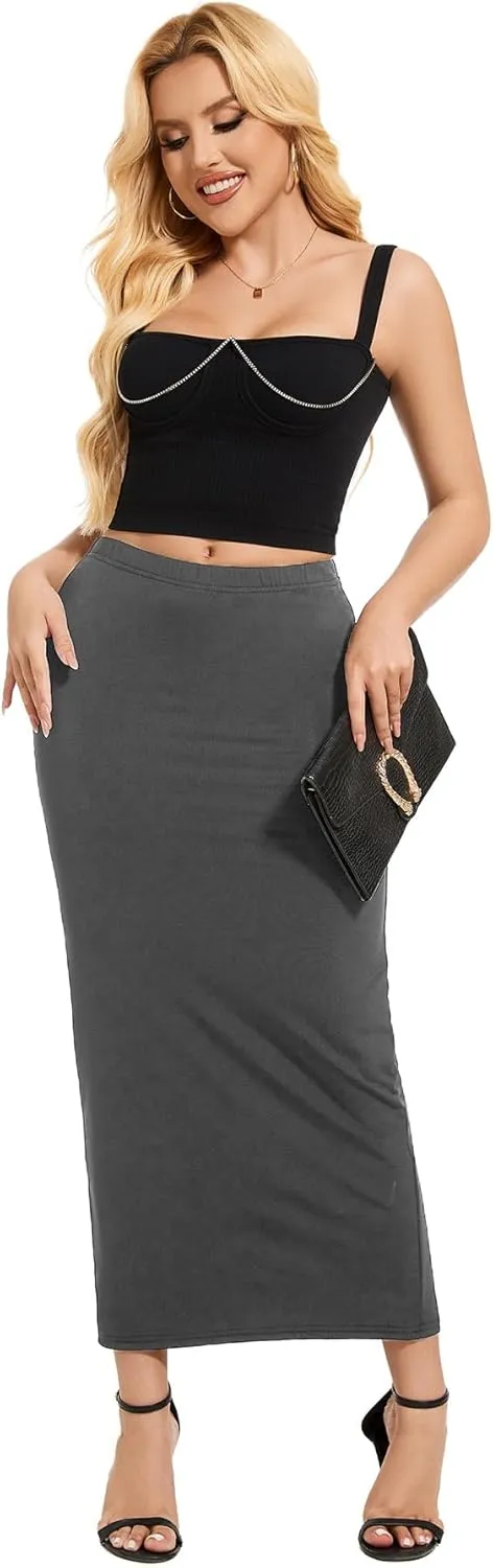 Women's Casual Back Split Maxi Skirts High Waist Leopard Print Bodycon Pencil Long Skirt