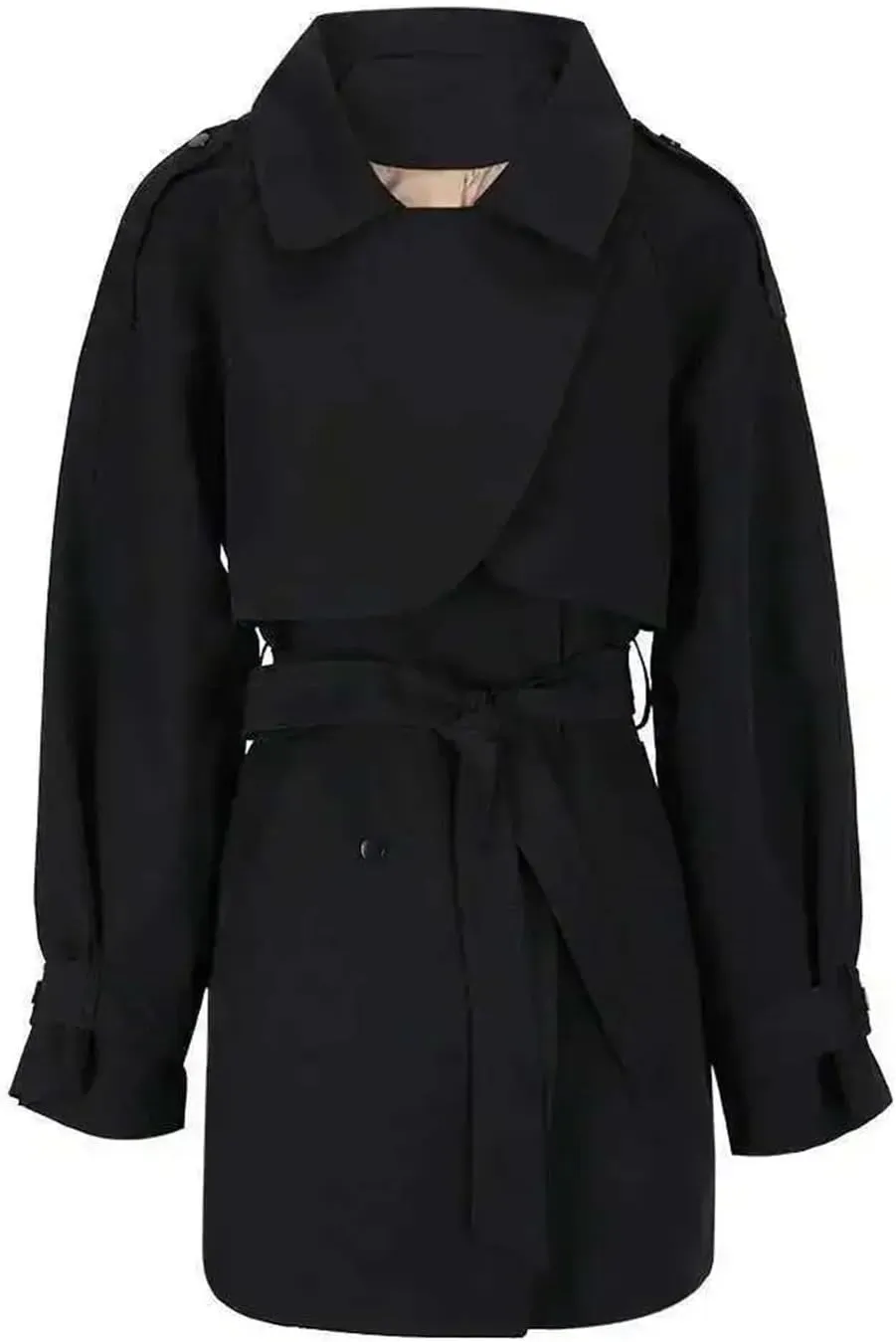 Women's Lapel Long Sleeve Belted Plus Size Trench Windbreaker Coat Adjustable Waist Loose Fit Outerwear