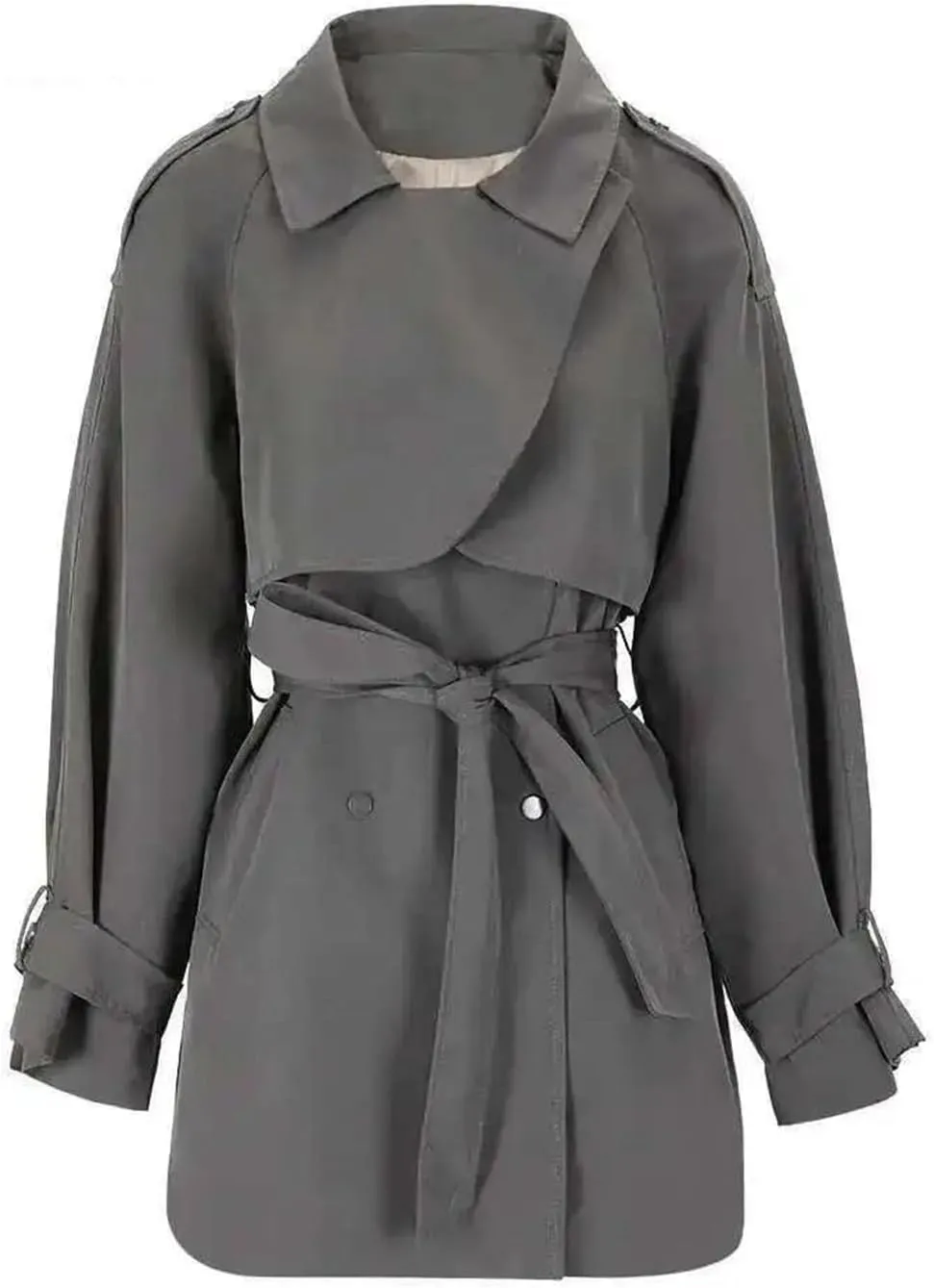 Women's Lapel Long Sleeve Belted Plus Size Trench Windbreaker Coat Adjustable Waist Loose Fit Outerwear