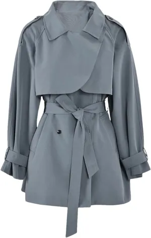 Women's Lapel Long Sleeve Belted Plus Size Trench Windbreaker Coat Adjustable Waist Loose Fit Outerwear