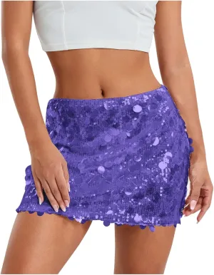 Women's Sparkly Sequin Skirt Low Waisted Bodycon Glitter Shiny Skirts Party Bodycon Mini Skirt Night Out Party
