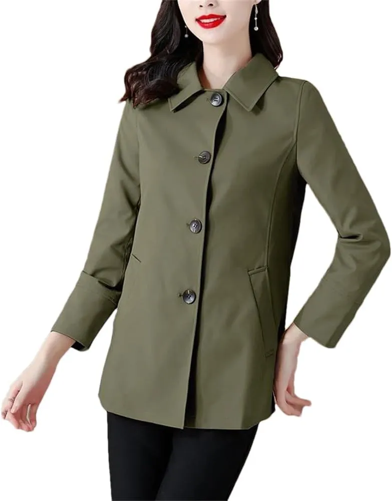 Women's Trench Coat Single-Breasted Mid-Length Coat Casual Straight Coat