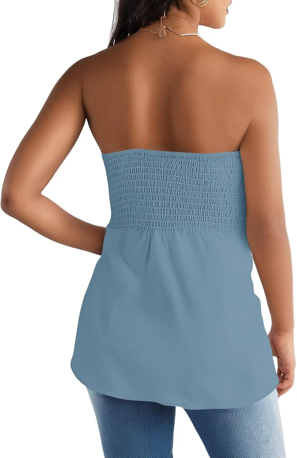 Womens Tube Tops Summer Strapless Bandeau Tank Casual Loose Tunic Sleeveless Shirts Off the Shoulder Flowy Blouses
